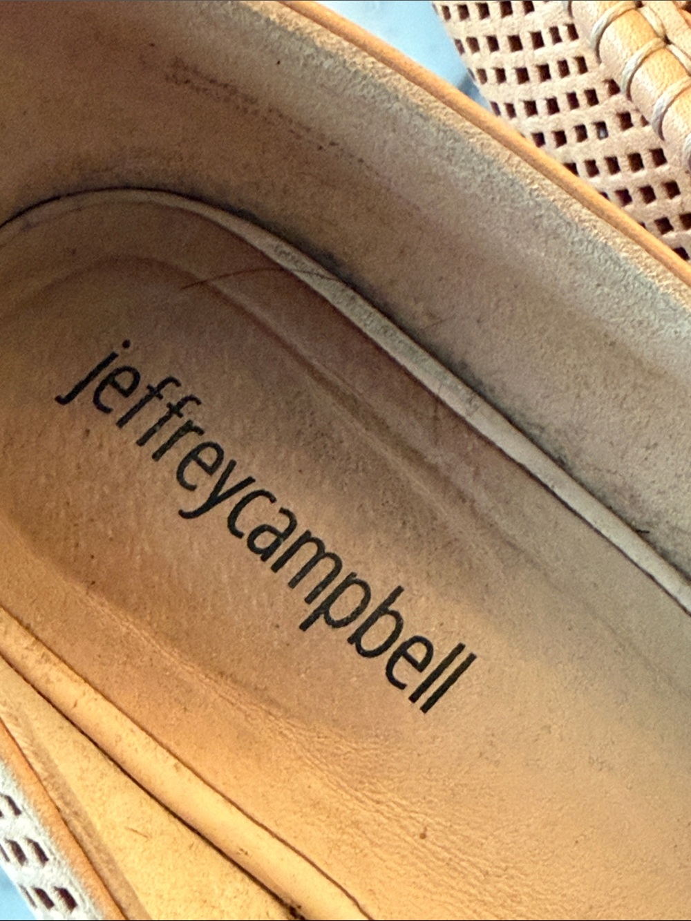 Jeffrey Campbell Tan Perforated Leather Pointed Loafers with Silver Stud Heel - Picture 4 of 5